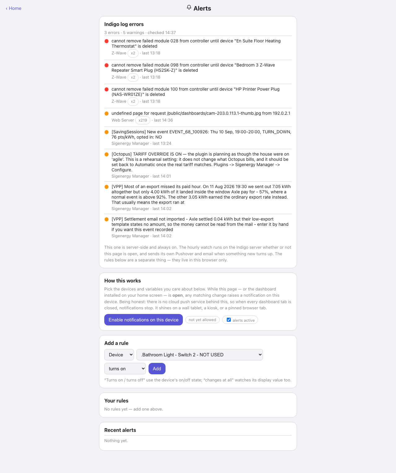 The Alerts page