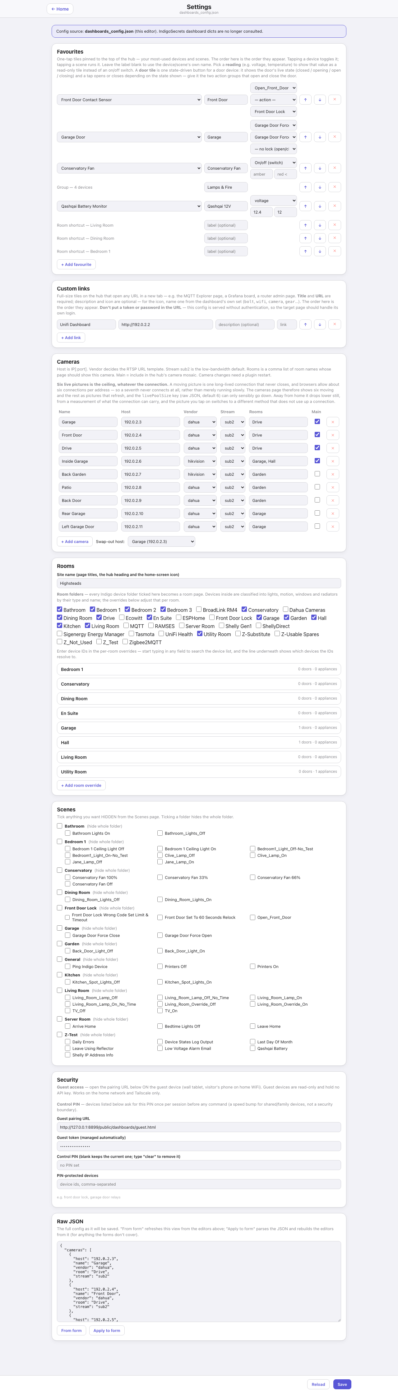 The Settings page